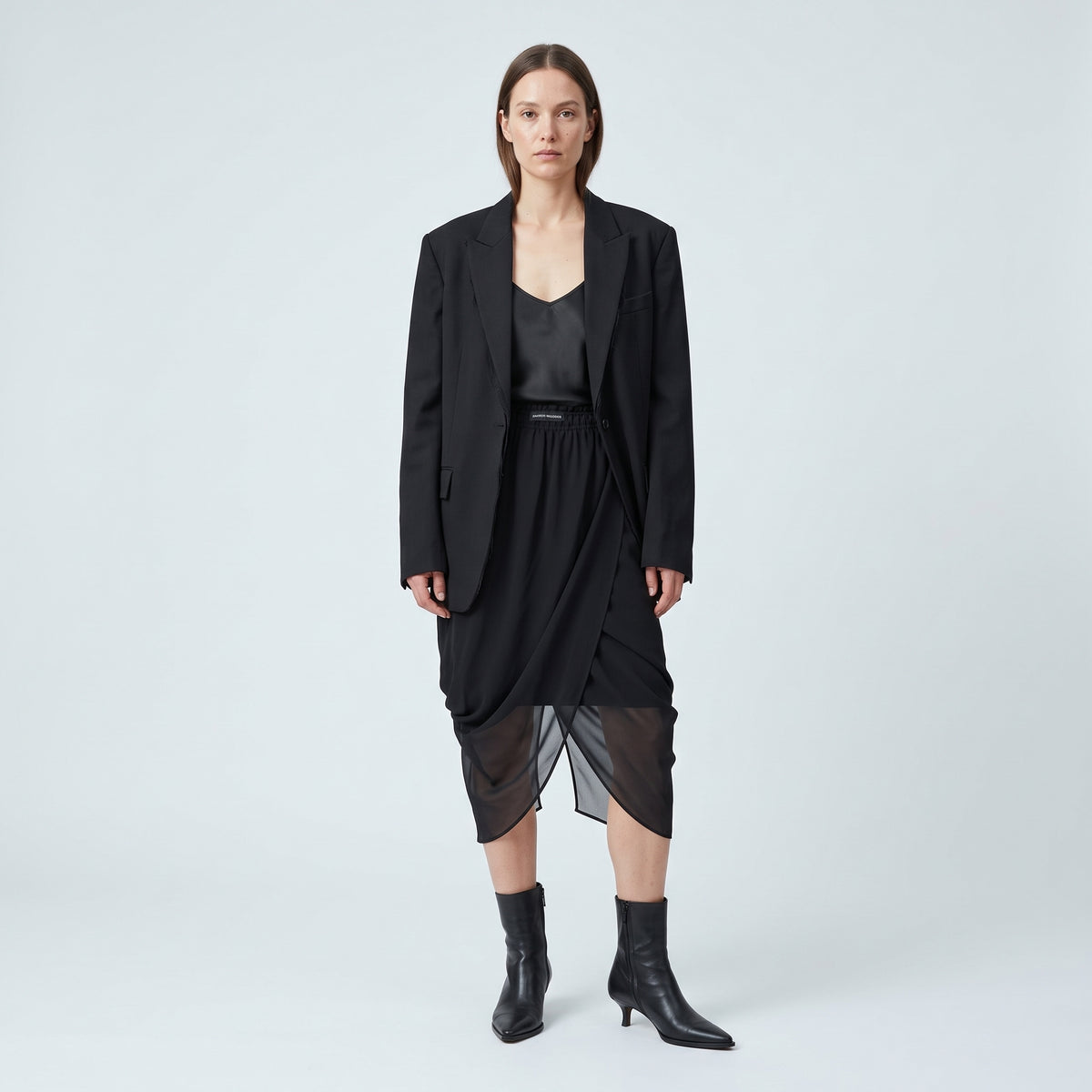 Elegant Black Draped Chiffon Skirt