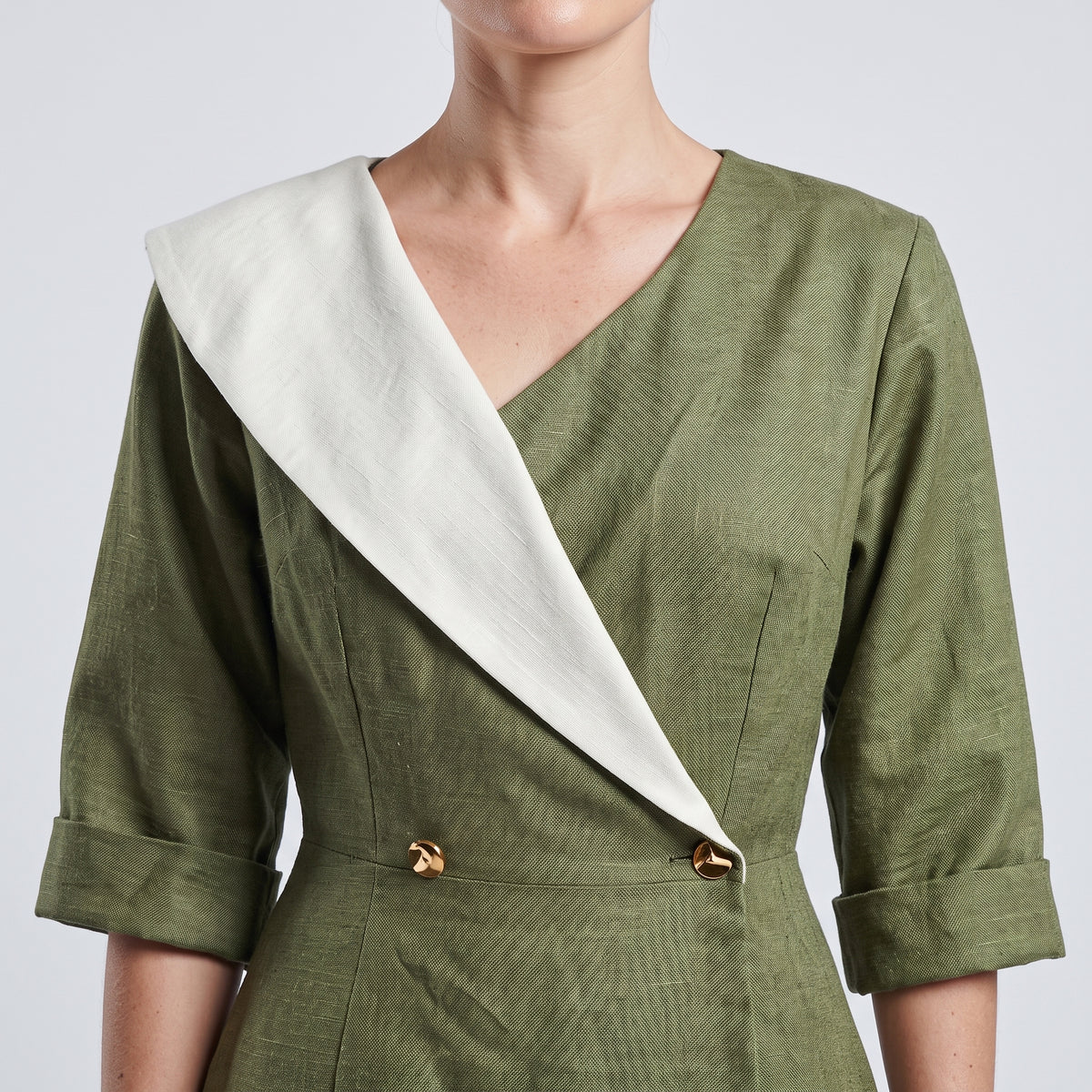 Tailored Olive Wrap Midi Dress