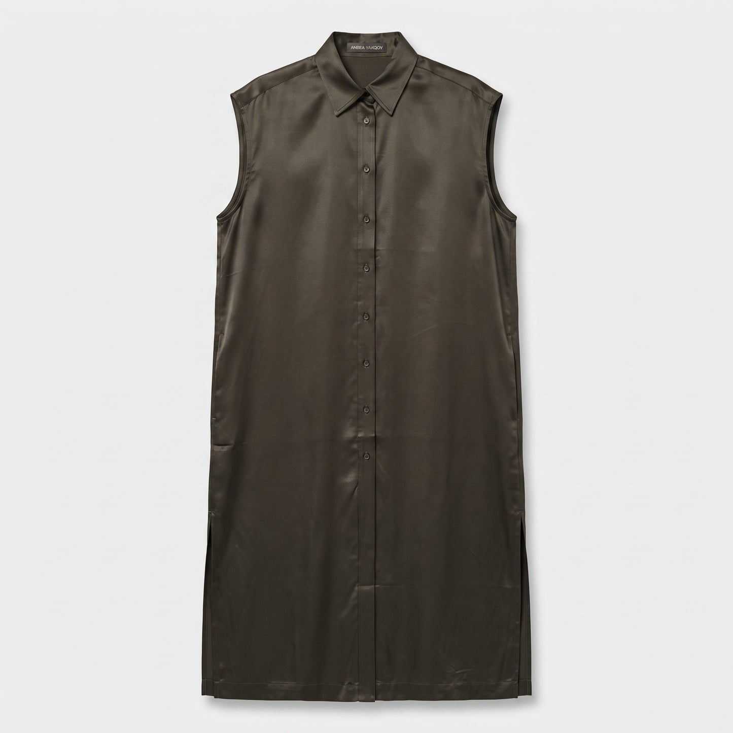 Sleeveless Satin Shirt Dress