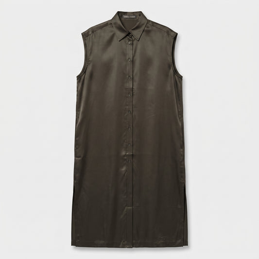 Sleeveless Satin Shirt Dress