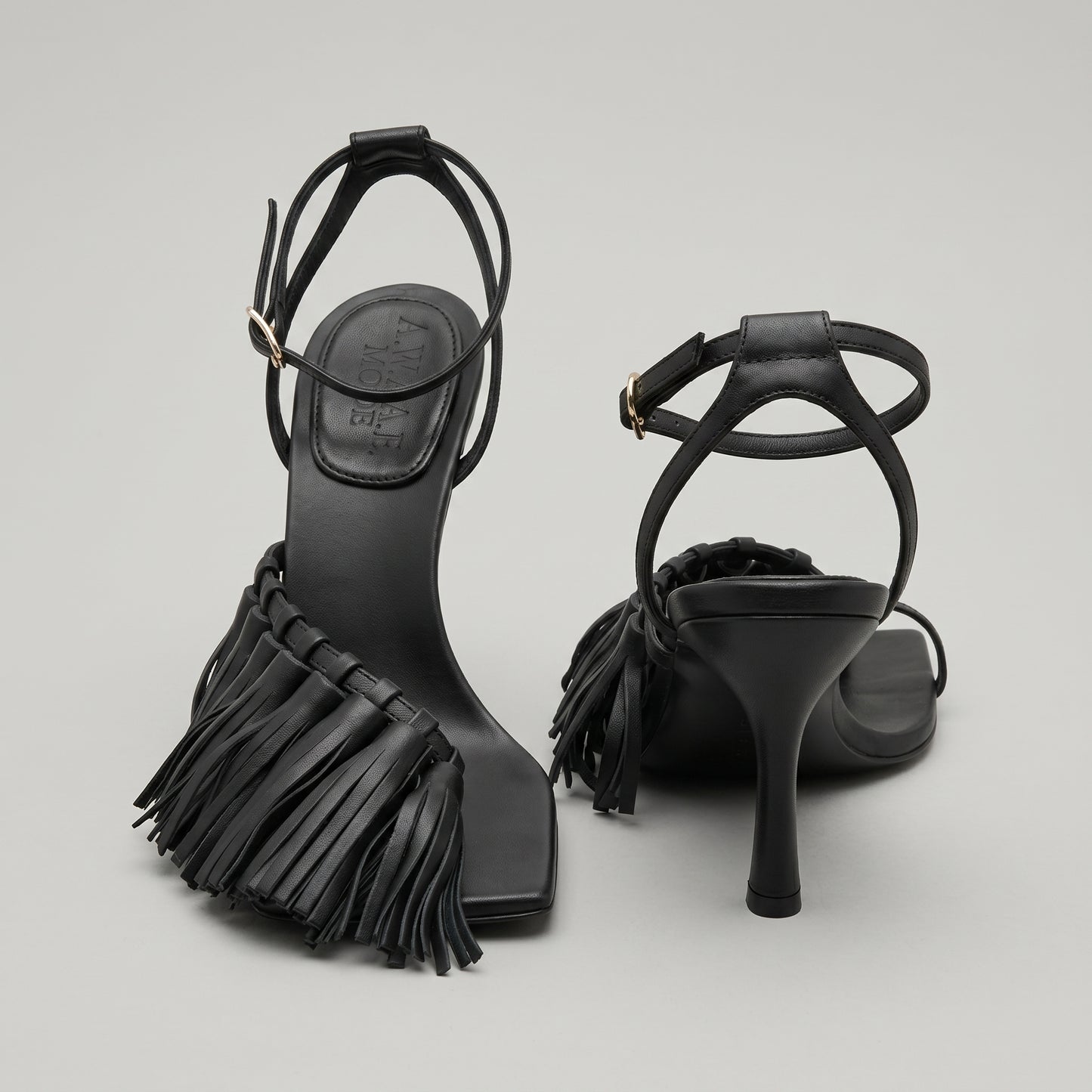 Fringed Leather Ankle Strap Heels