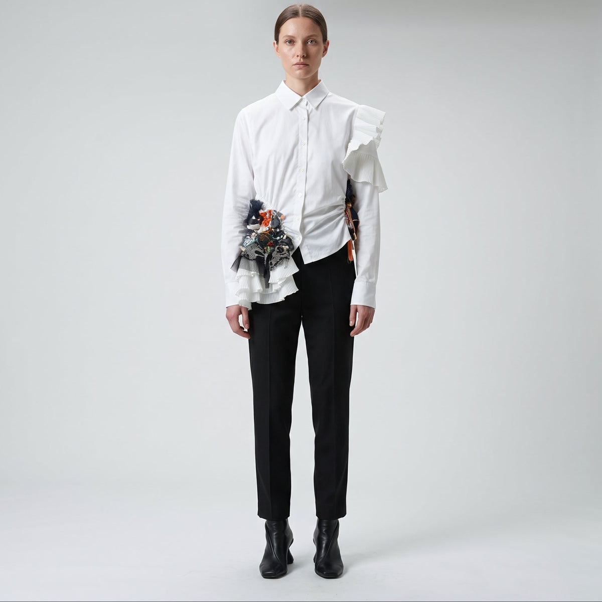 Asymmetric Ruffled Embellished Shirt