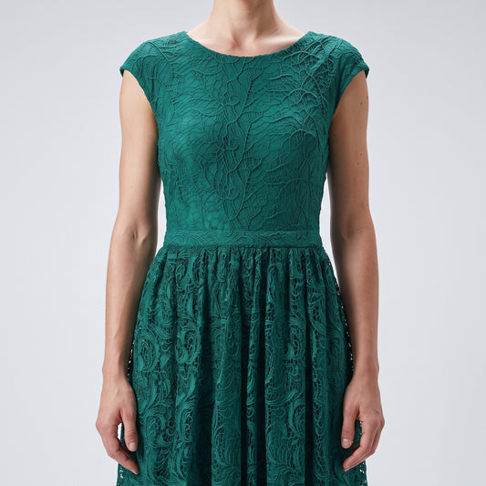 Emerald Green Lace Midi Dress