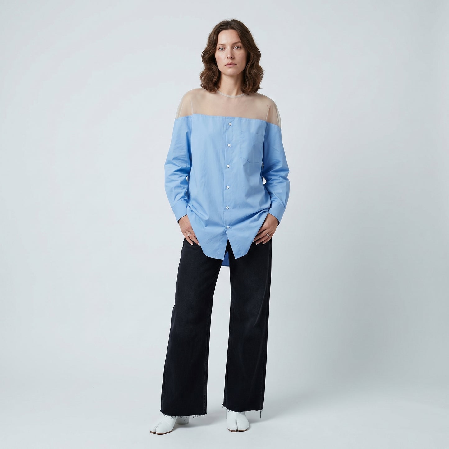 Sheer Yoke Cotton Shirt