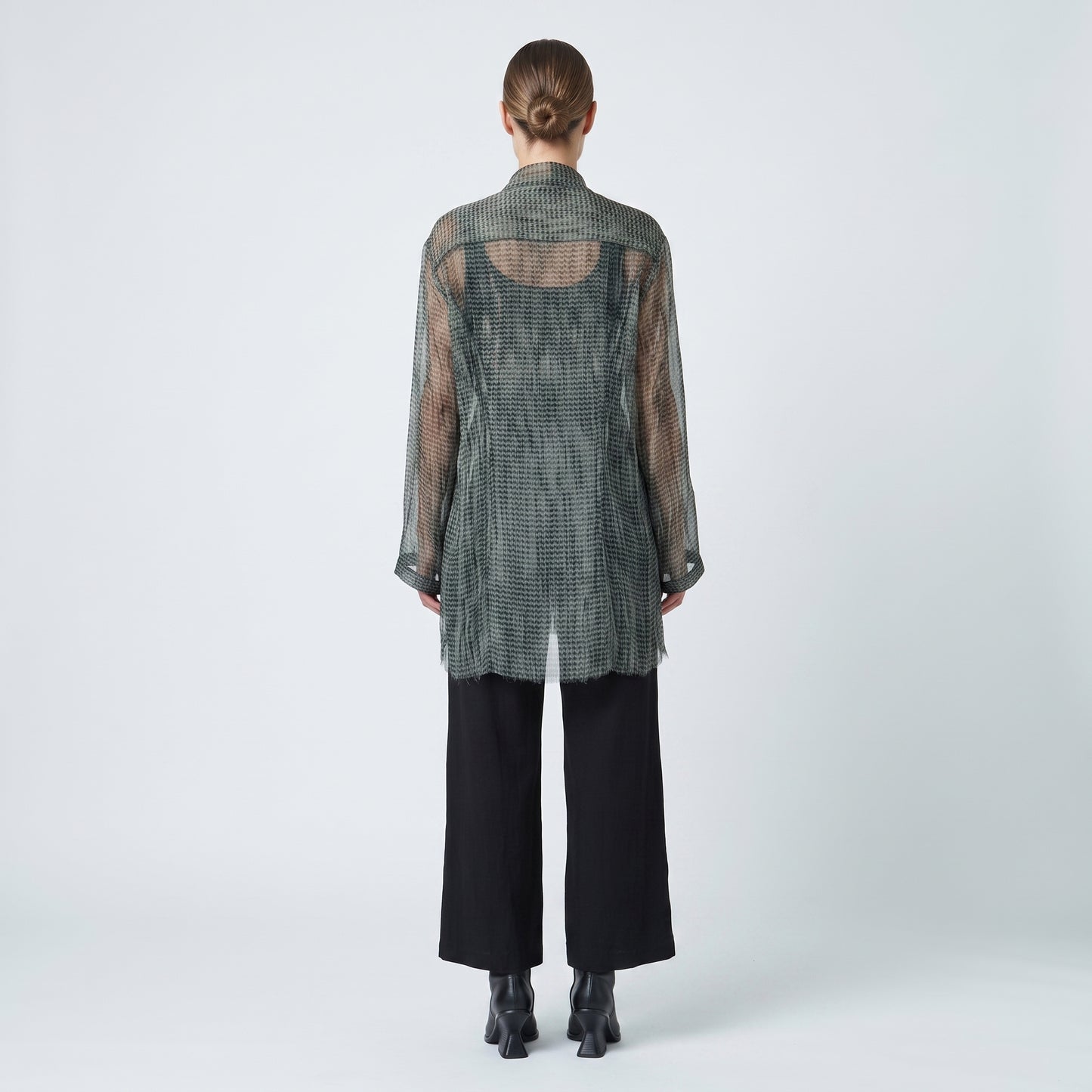 Sheer Printed Tie-Front Top