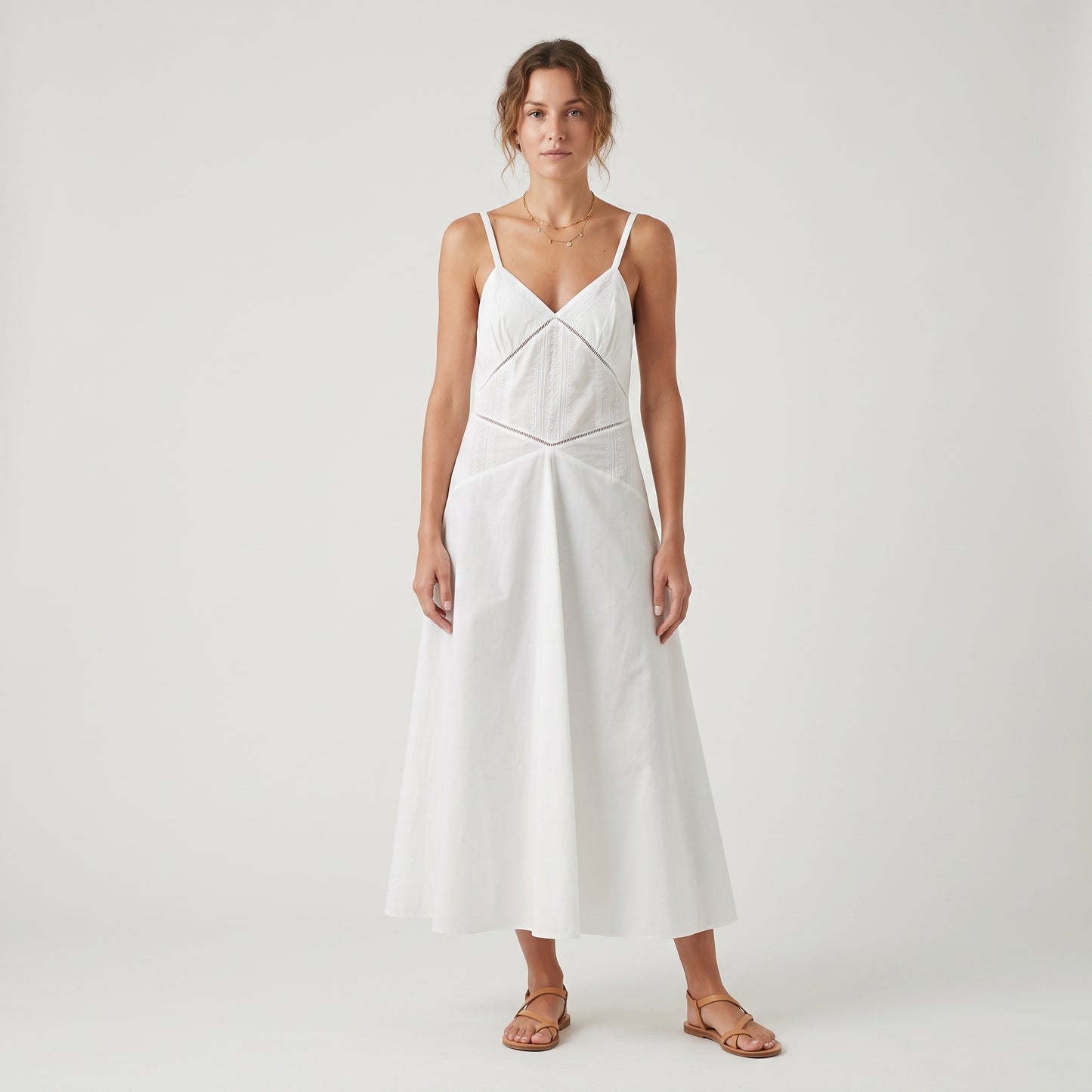 White Cotton Slip Midi Dress