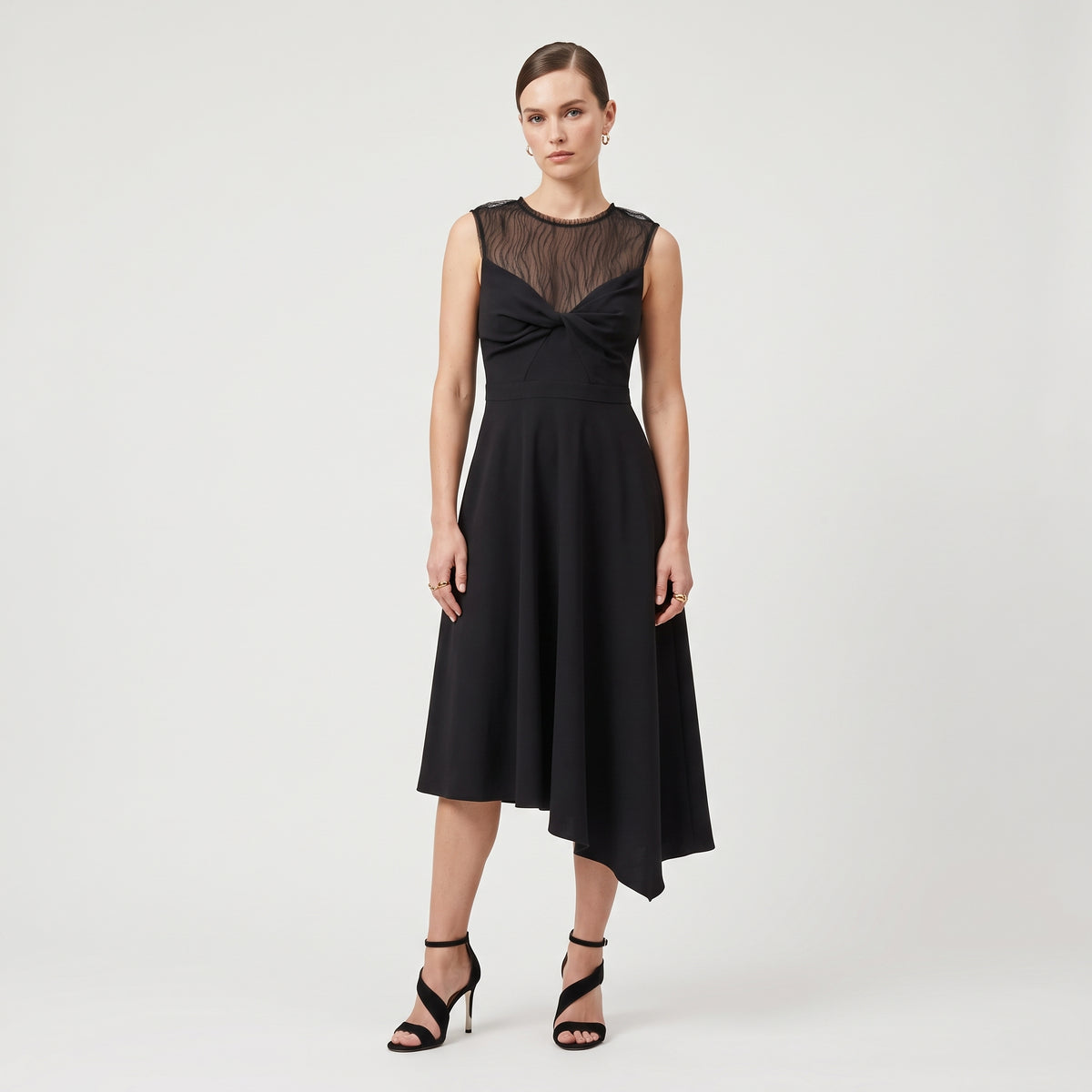 Sleeveless Twist Front Midi Dress