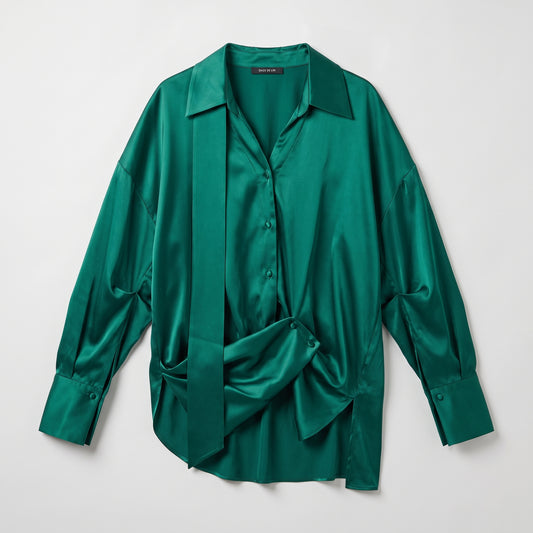 Emerald Silk Knot Detail Blouse
