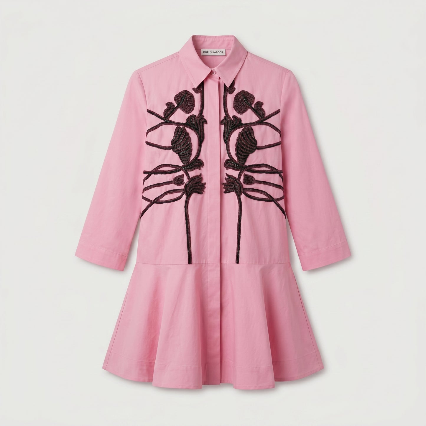 Embroidered Pink Peplum Shirt Dress