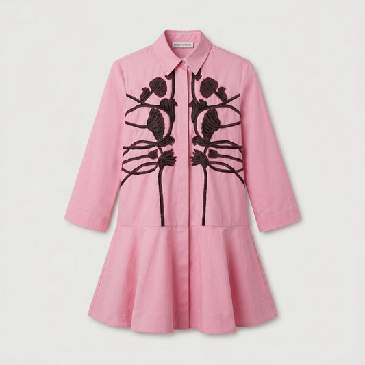Embroidered Pink Peplum Shirt Dress