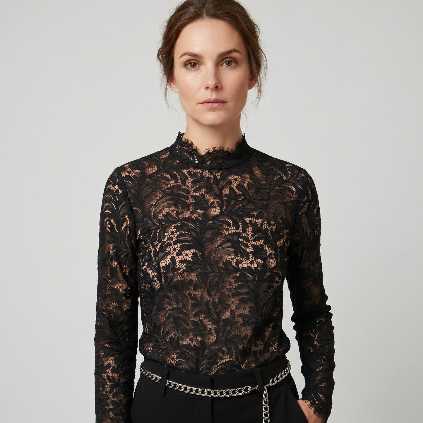 Elegant Lace Mock Neck Top