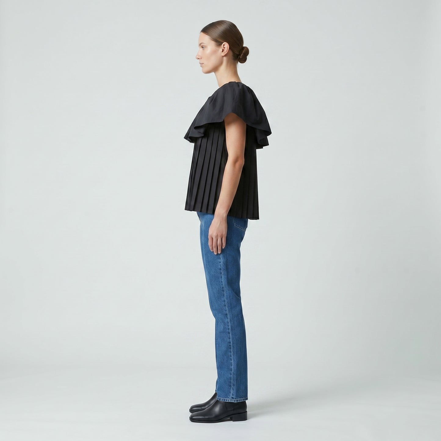 Pleated Ruffle Black Top