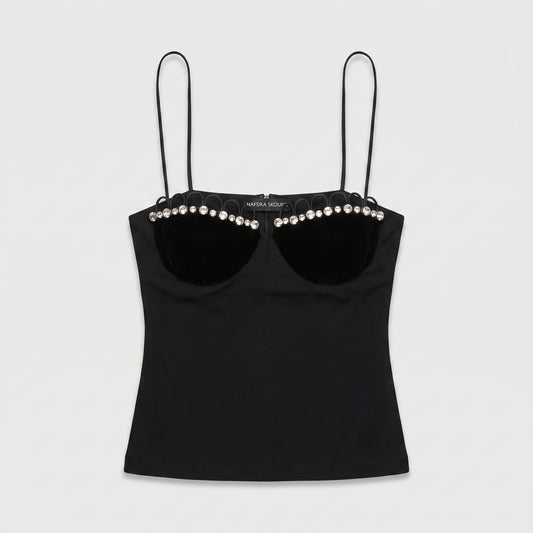 Embellished Velvet Bustier Top