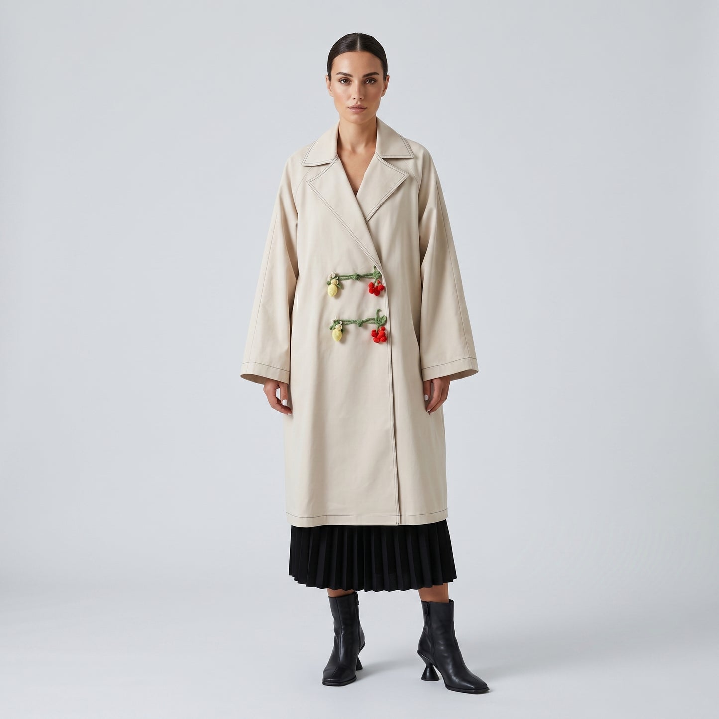 Embellished Beige Trench Coat