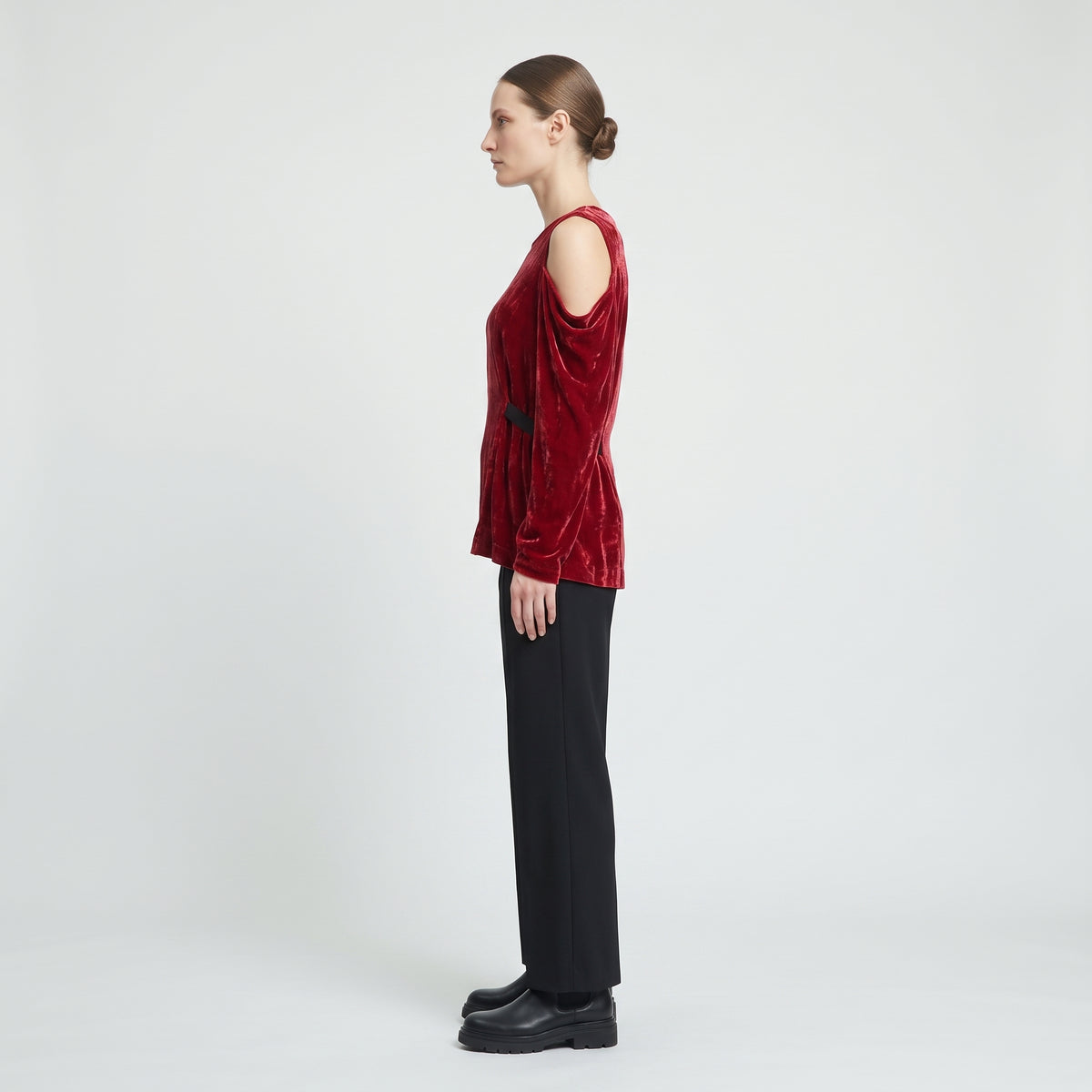 Cold-Shoulder Velvet Peplum Top
