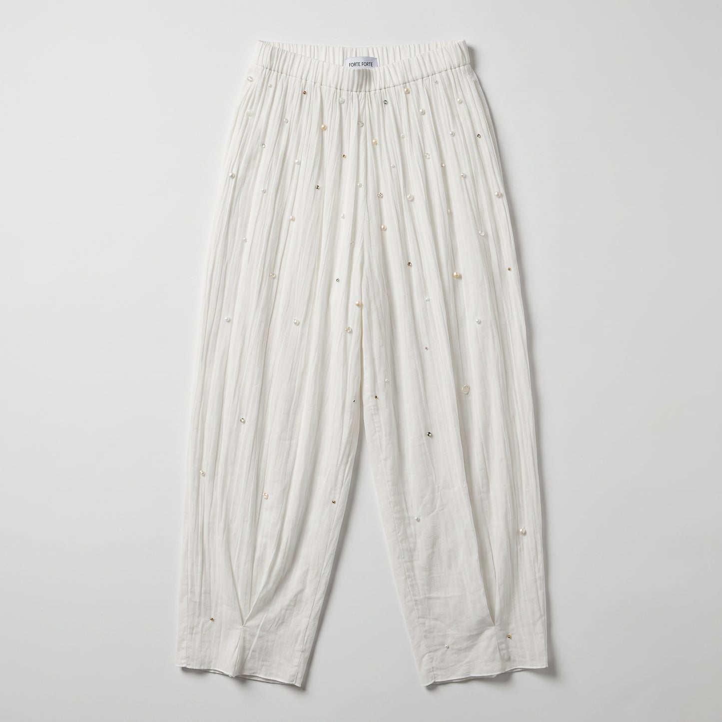 Embellished Pleated Cotton Trousers