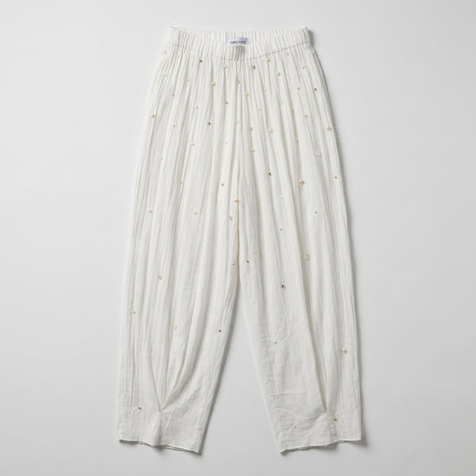 Embellished Pleated Cotton Trousers