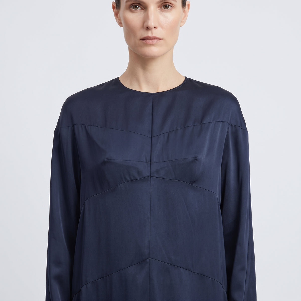 Minimalist Navy Satin Shift Dress
