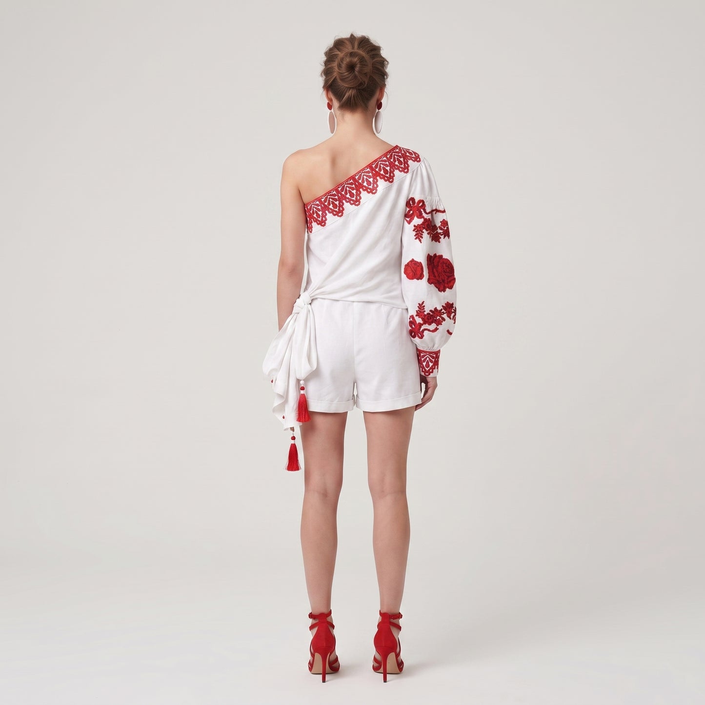 One Shoulder Embroidered Playsuit