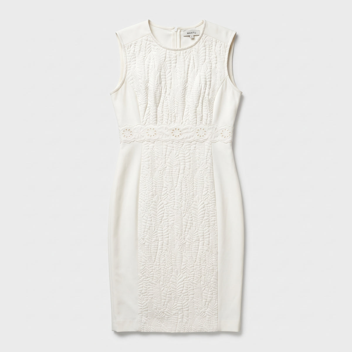 Textured Embroidered White Sheath Dress