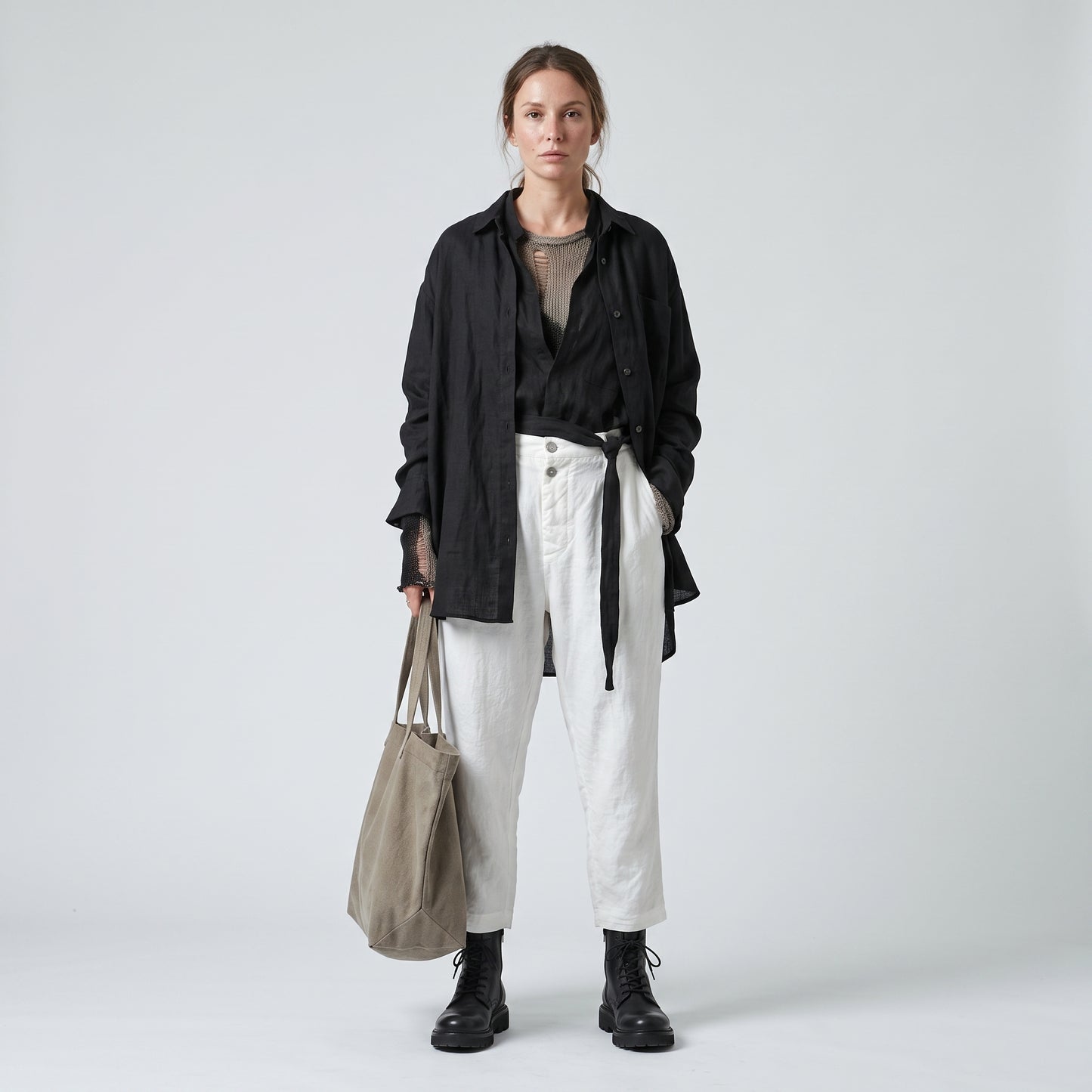 Relaxed Tailored White Linen Trousers