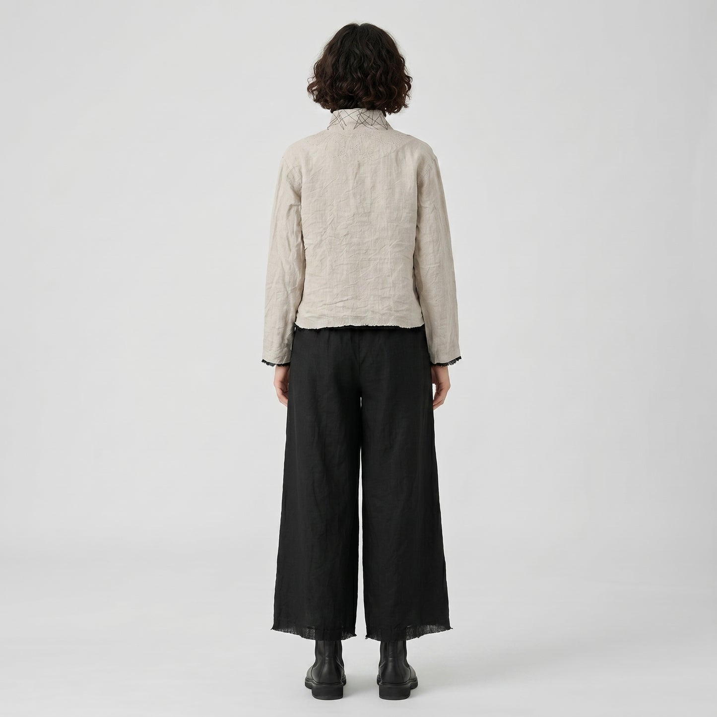 Abstract Print Linen Cropped Jacket