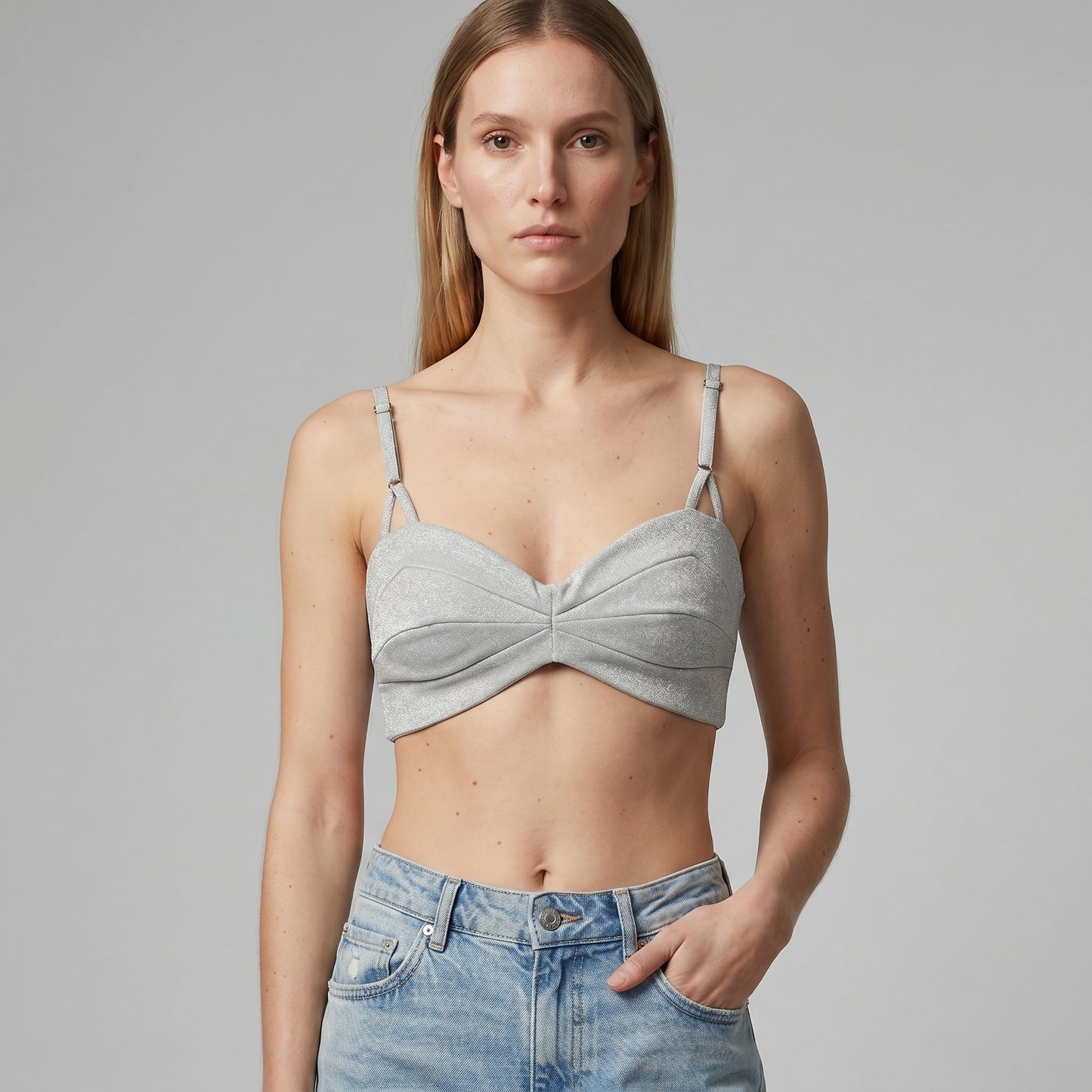 Metallic Silver Cropped Bralette Top