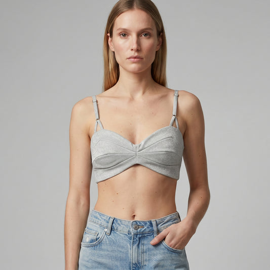 Metallic Silver Cropped Bralette Top