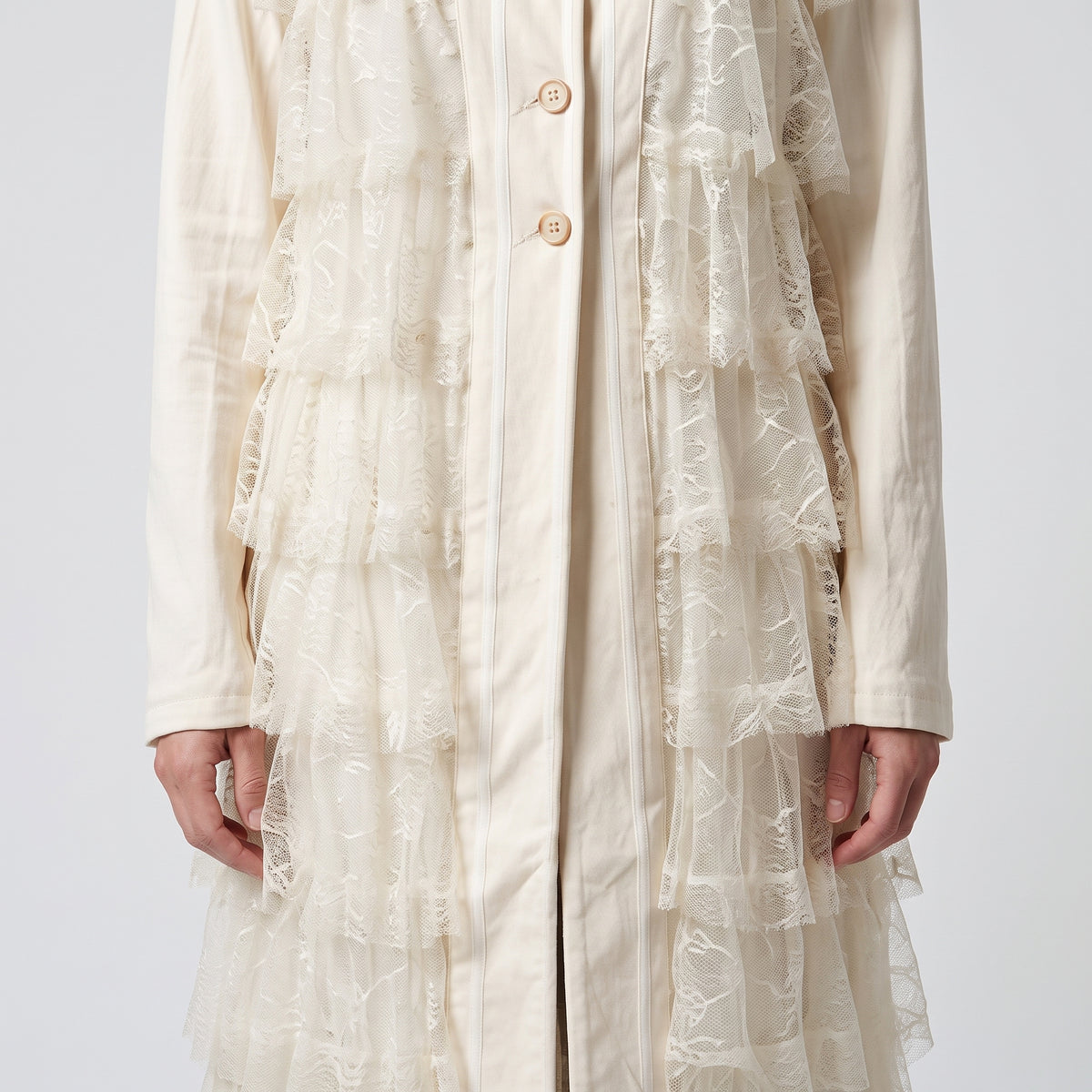 Tiered Ruffled Cream Long Jacket