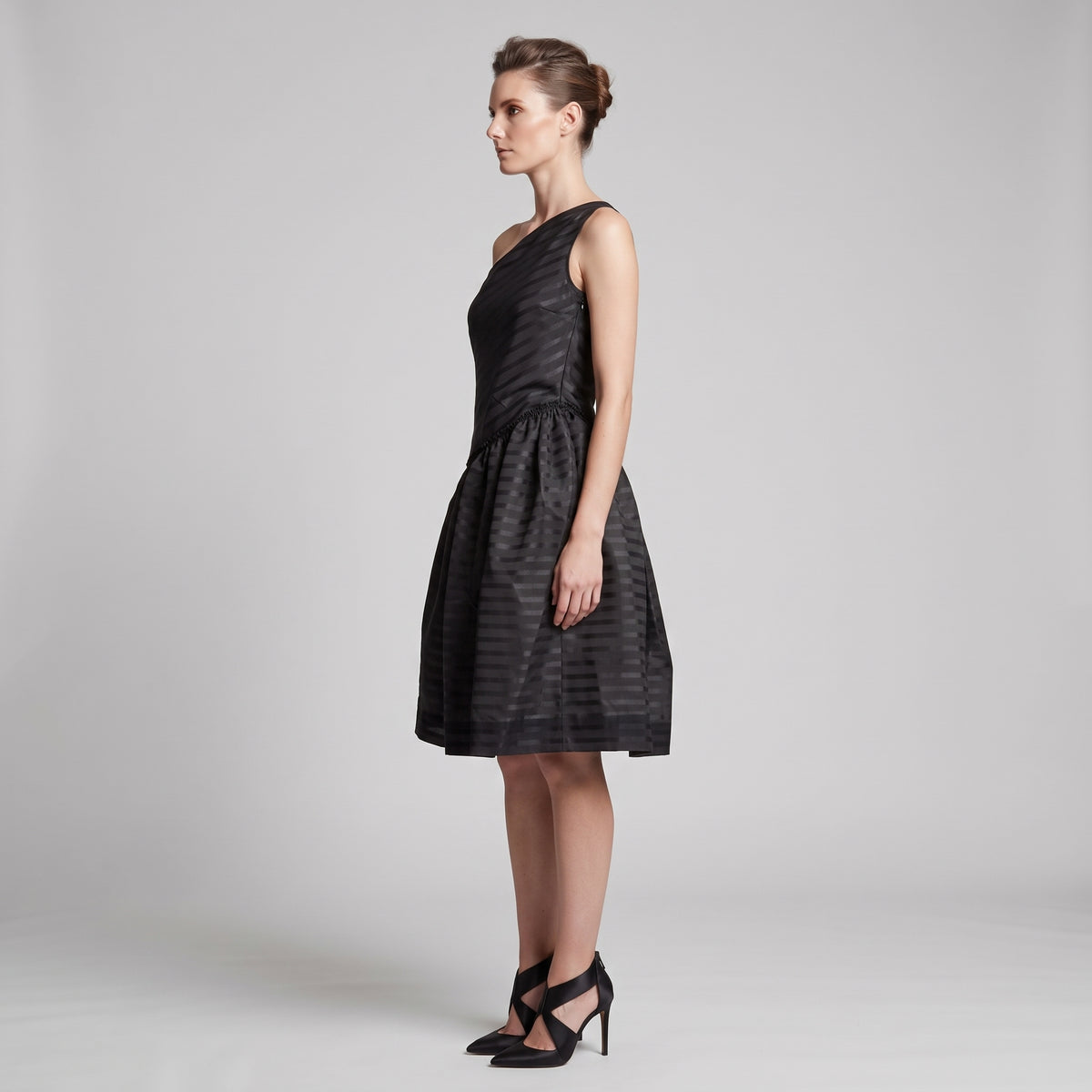 One-Shoulder Striped Cocktail Dress