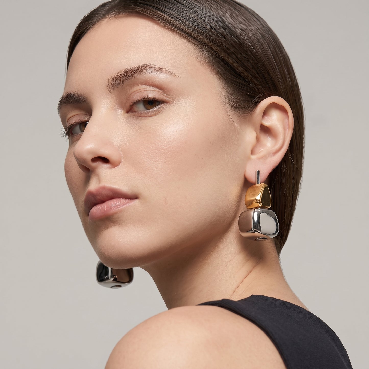 Two-Tone Sculptural Drop Earrings