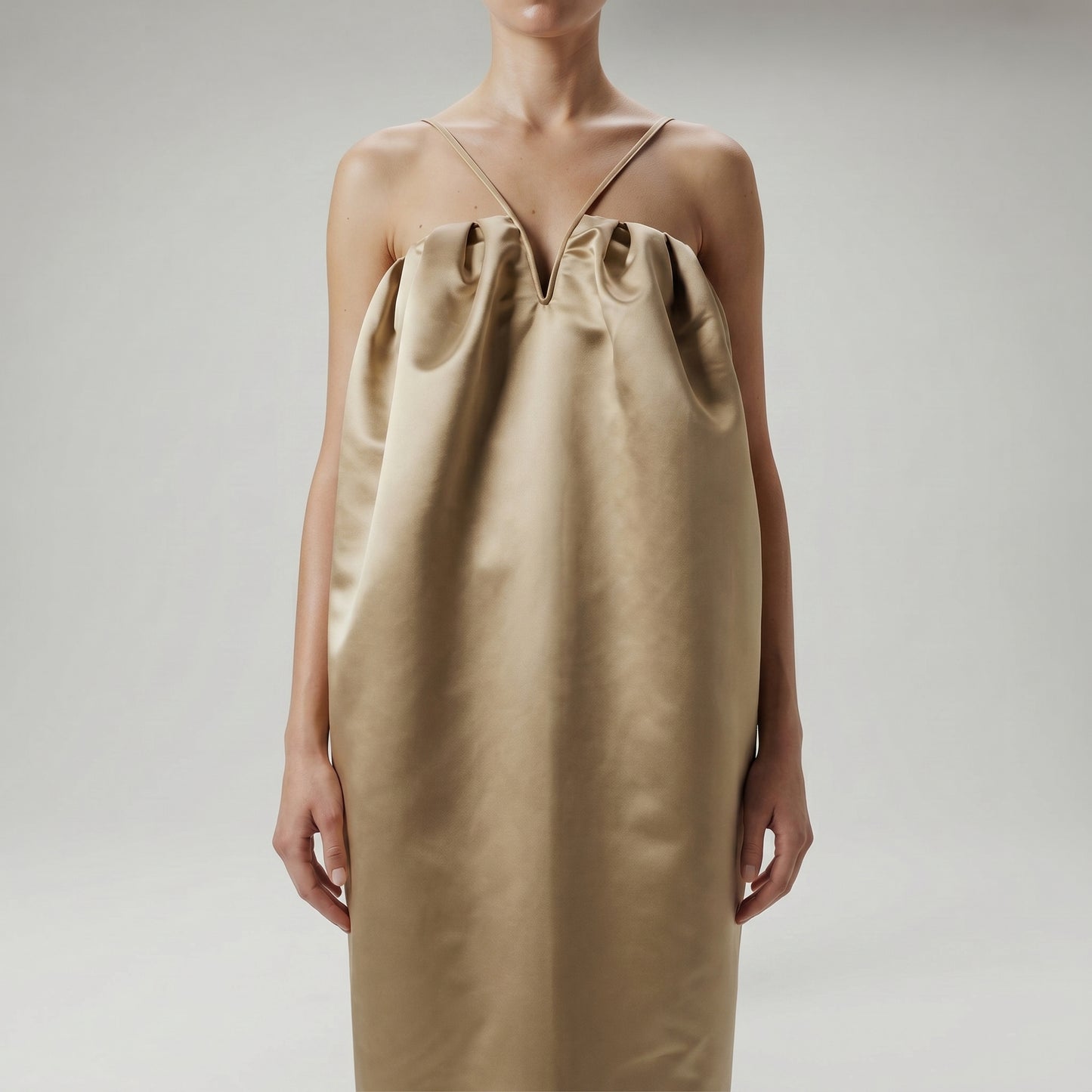 Satin Cross-Strap Midi Dress