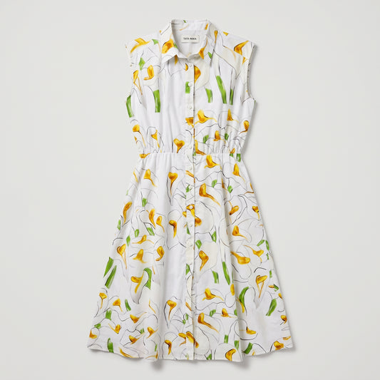 Floral Print Sleeveless Shirt Dress