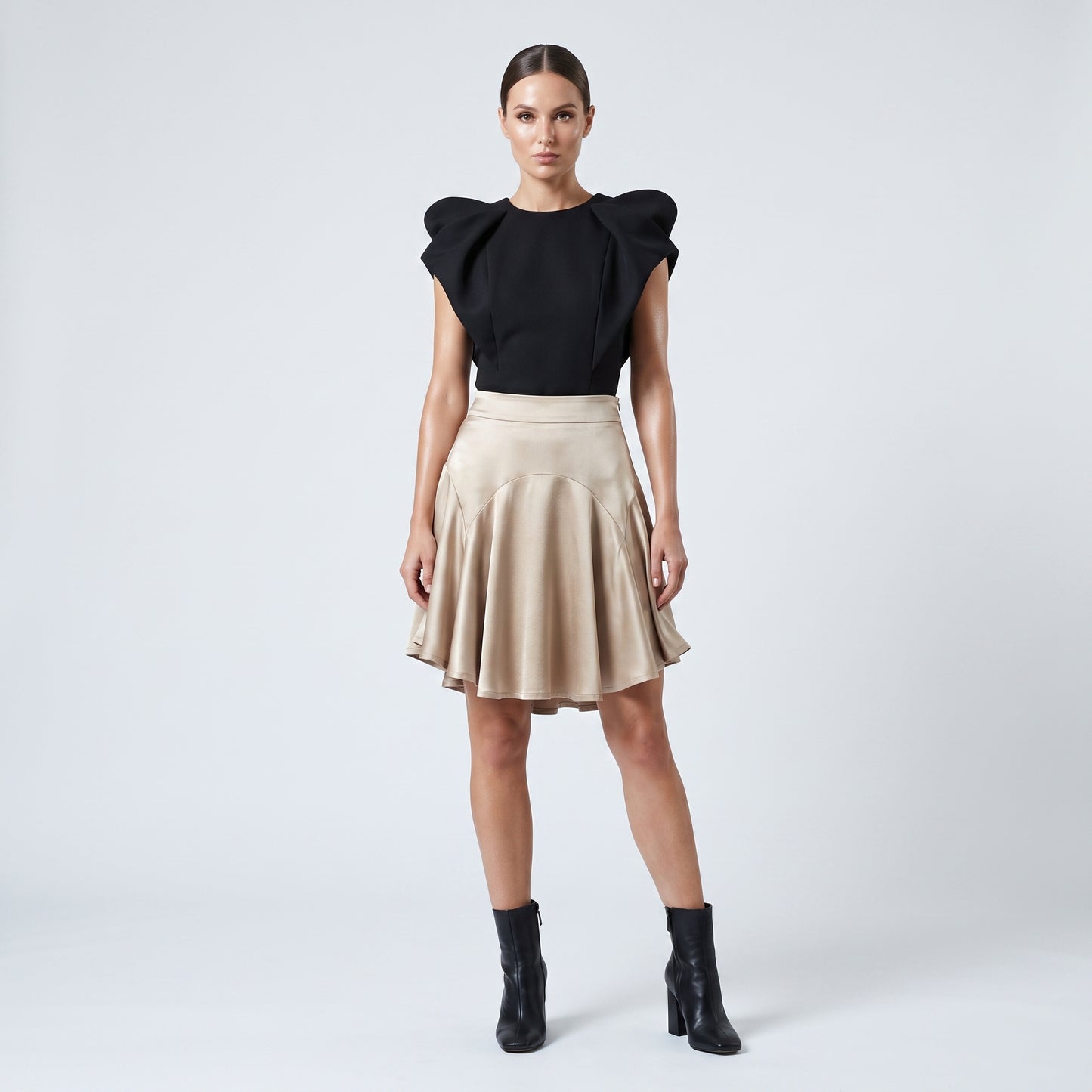 Champagne Satin Flared Skirt
