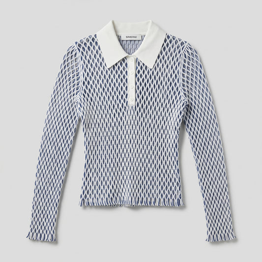 Open Knit Polo Top