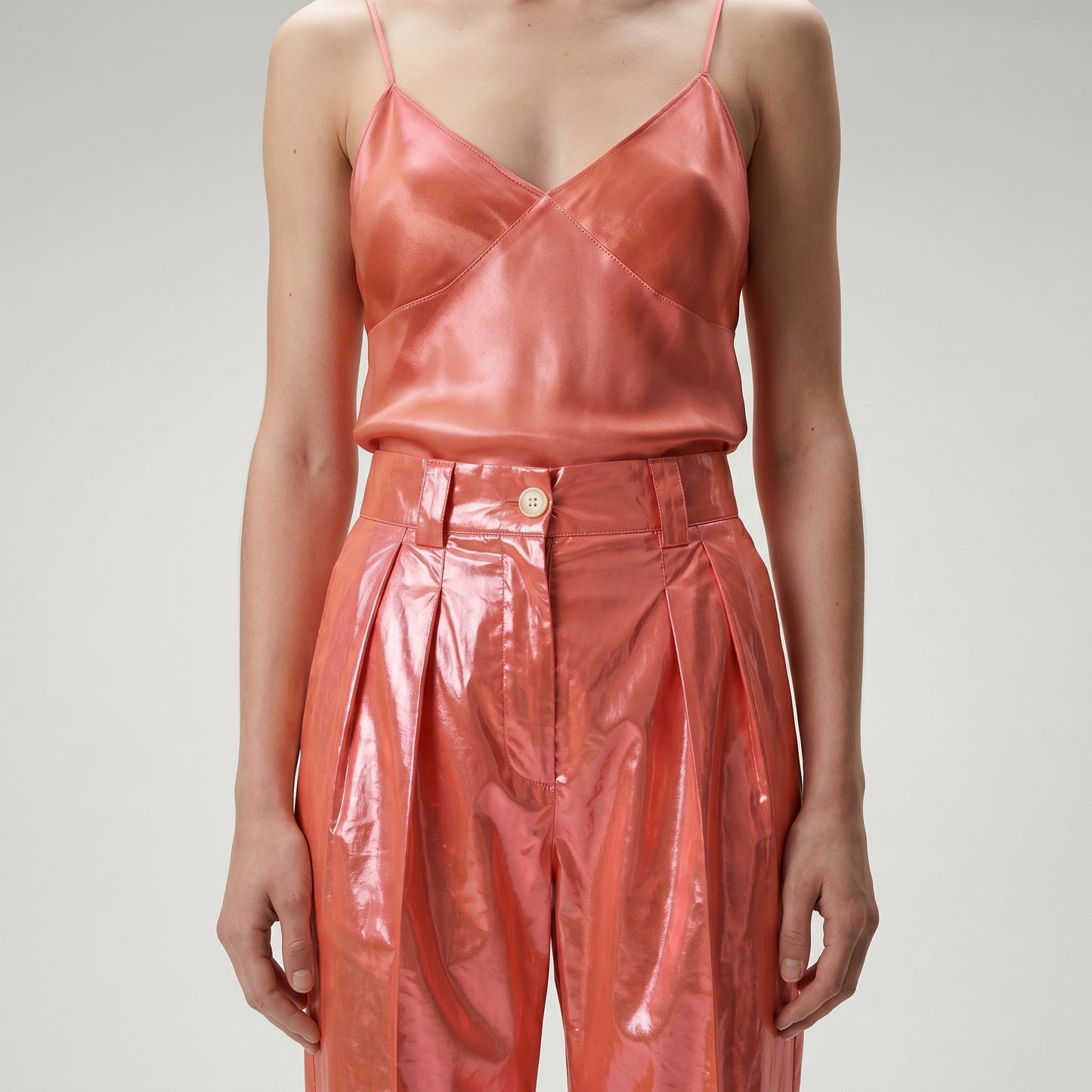High-Gloss Pleated Tailored Trousers