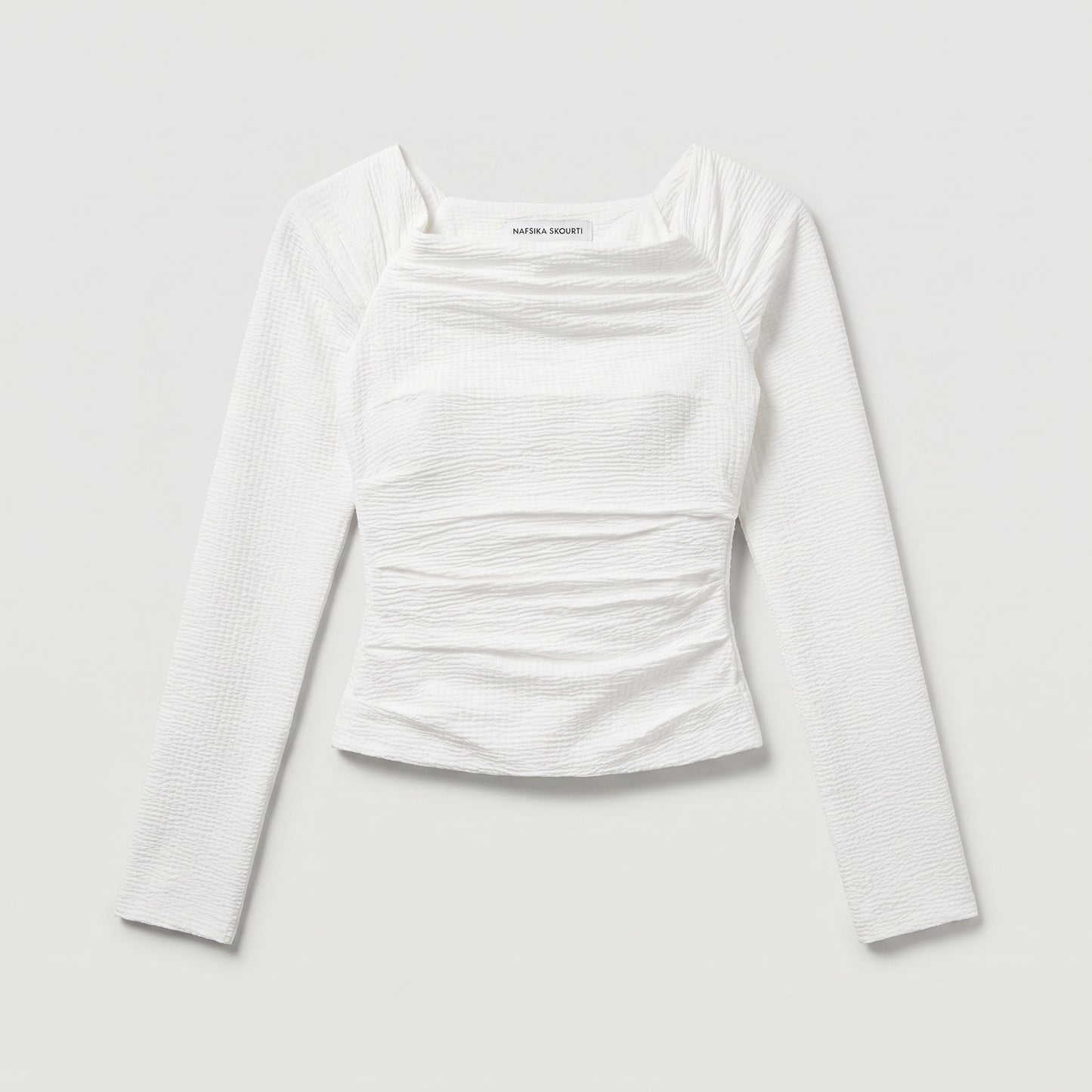 Textured Ruched Square-Neck Top