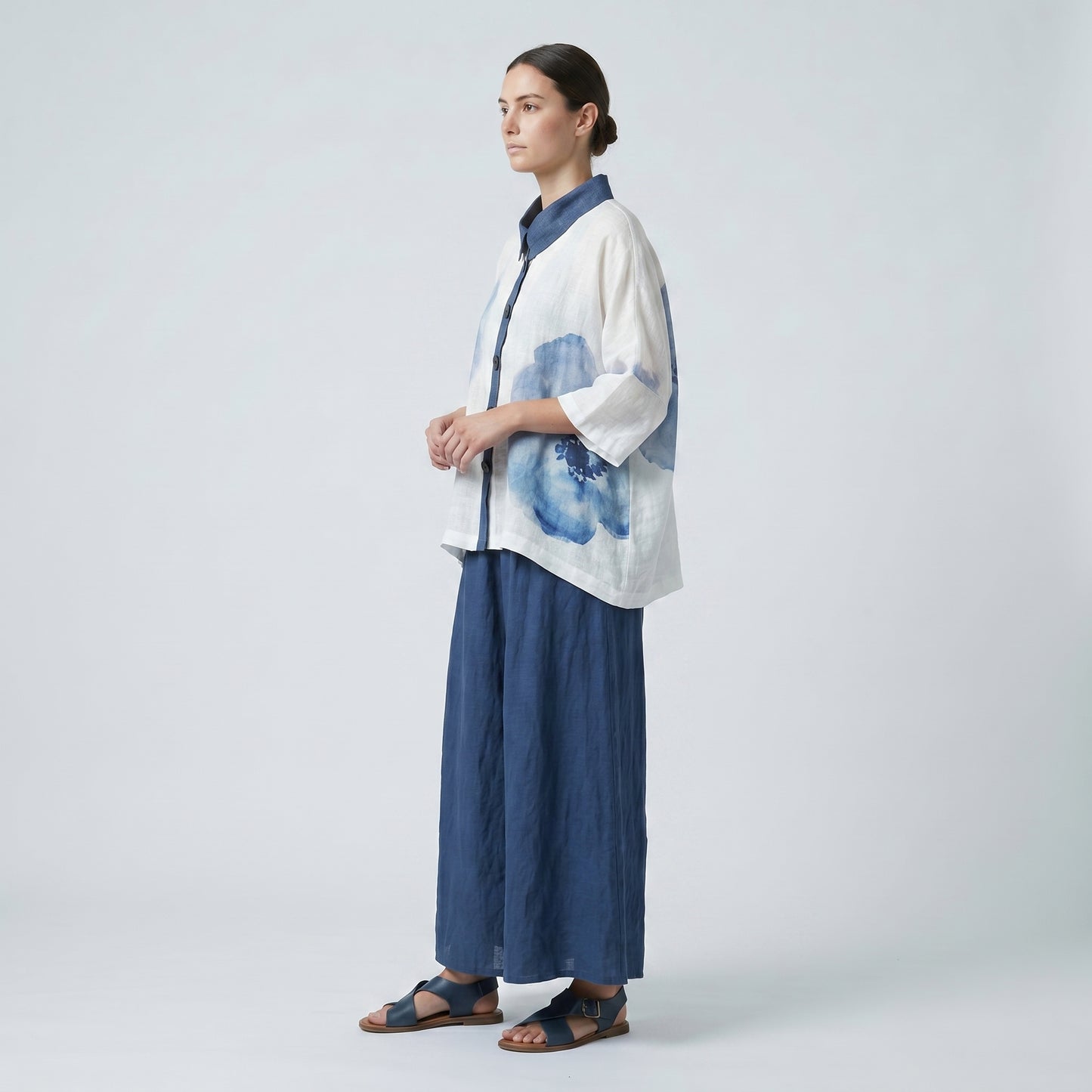 Floral Print Linen Boxy Shirt