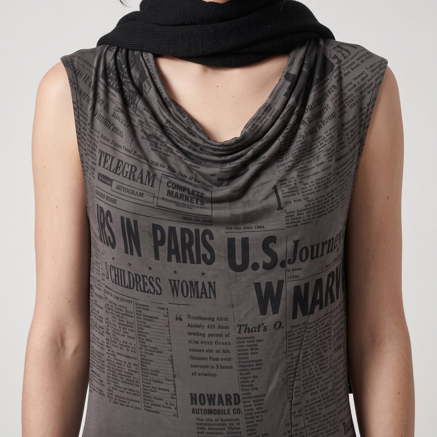 Newspaper Print Sleeveless Dress