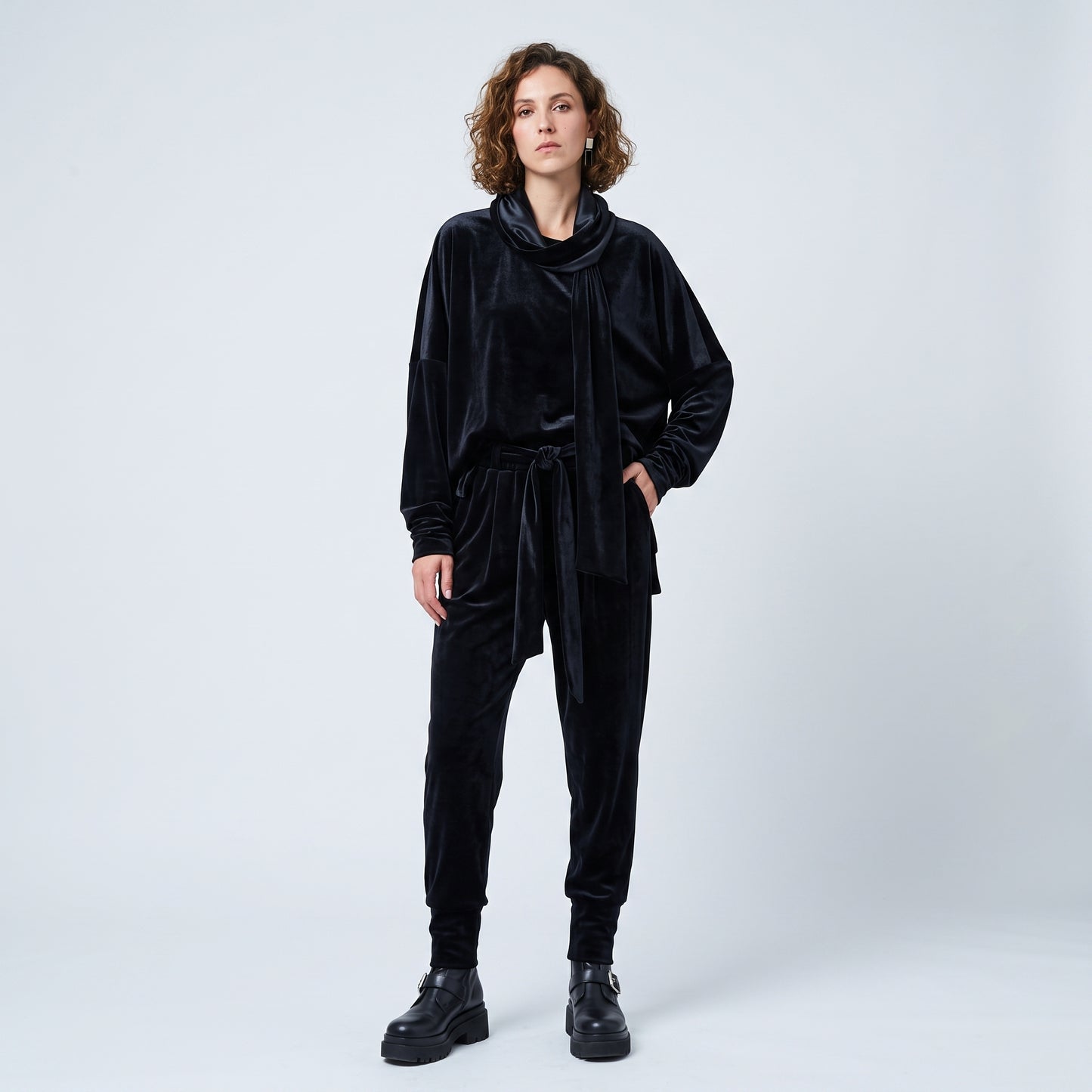 Luxurious Black Velvet Cowl Top