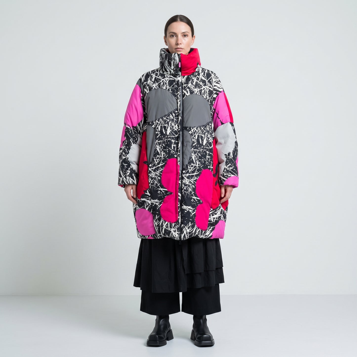 Abstract Floral Print Puffer Jacket