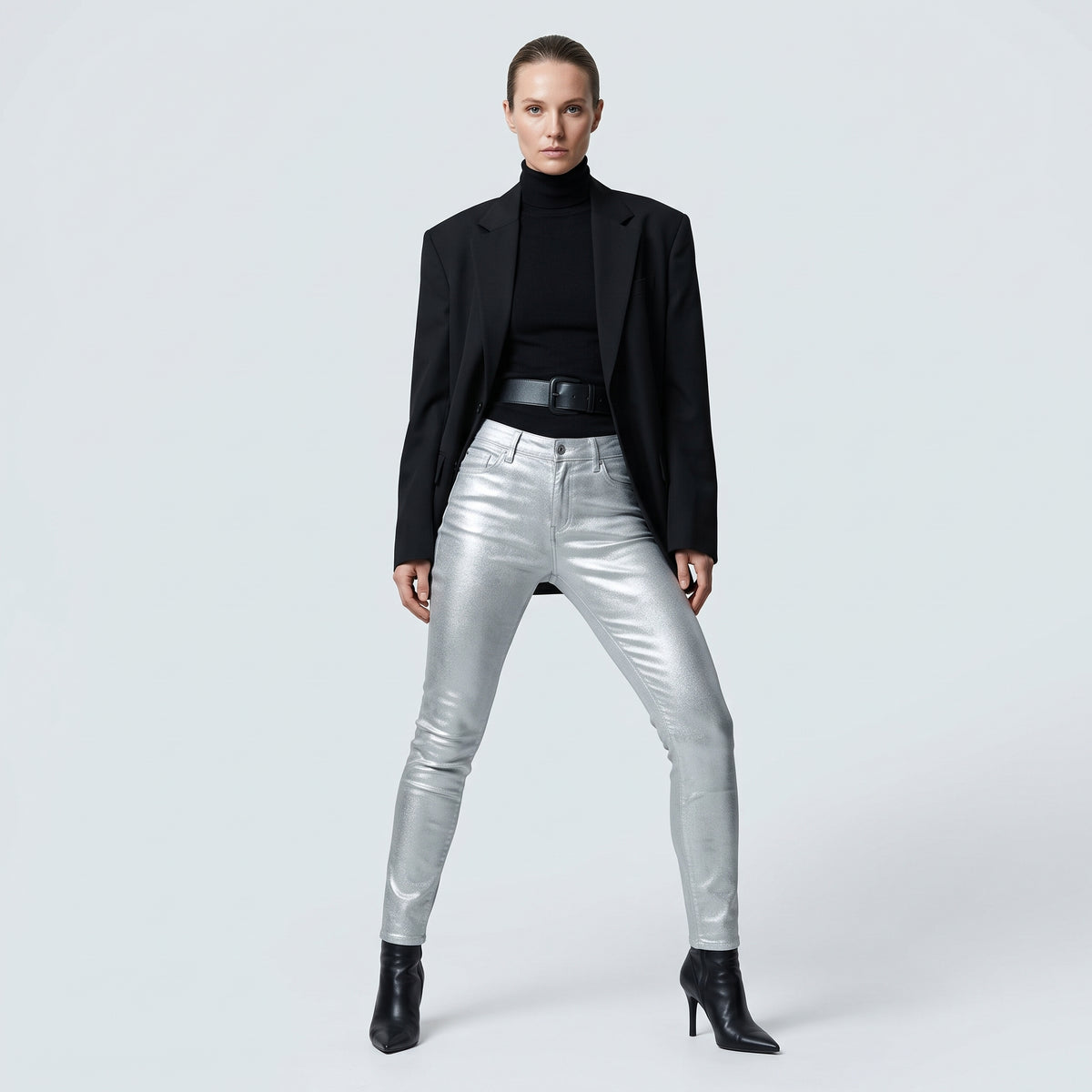 Metallic Silver Skinny Jeans
