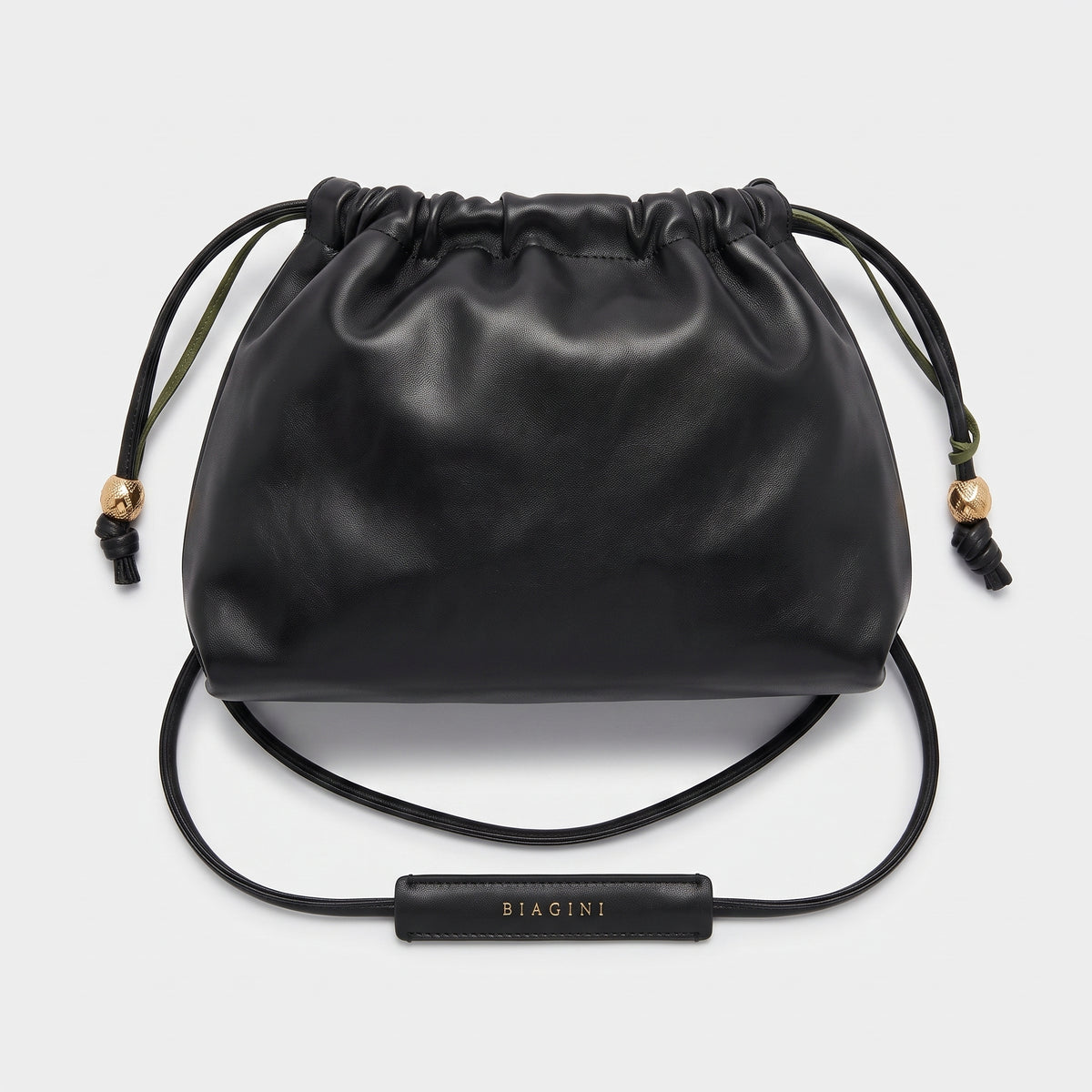 Ruched Leather Drawstring Crossbody Bag