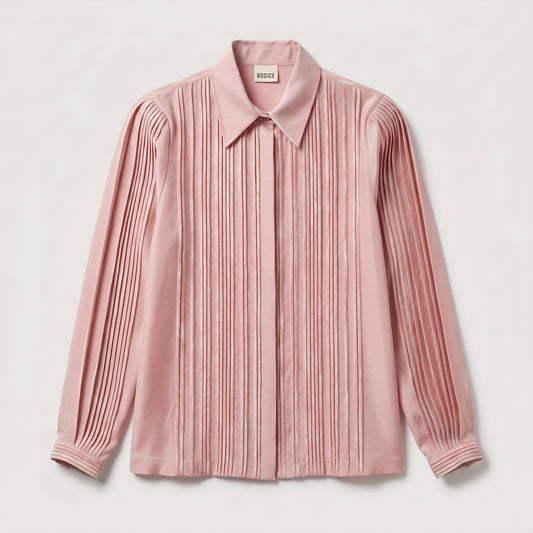 Pleated Pink Button Down Shirt