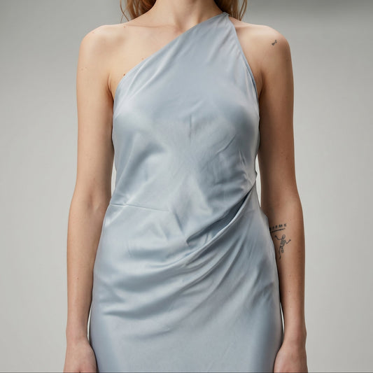 One-Shoulder Metallic Midi Dress