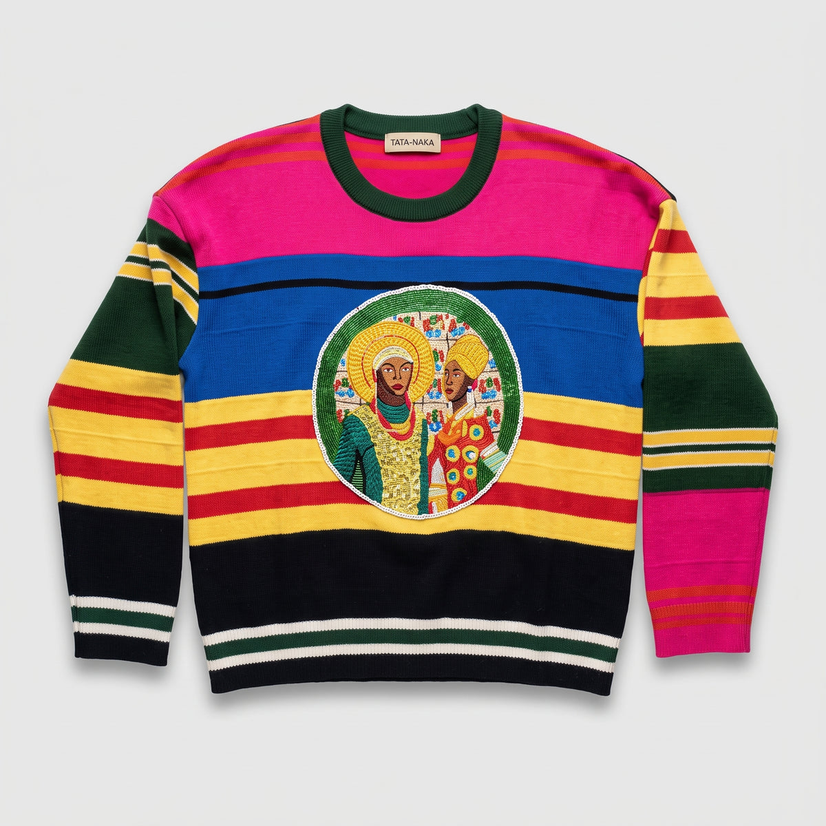 Striped Intarsia Graphic Knit Sweater