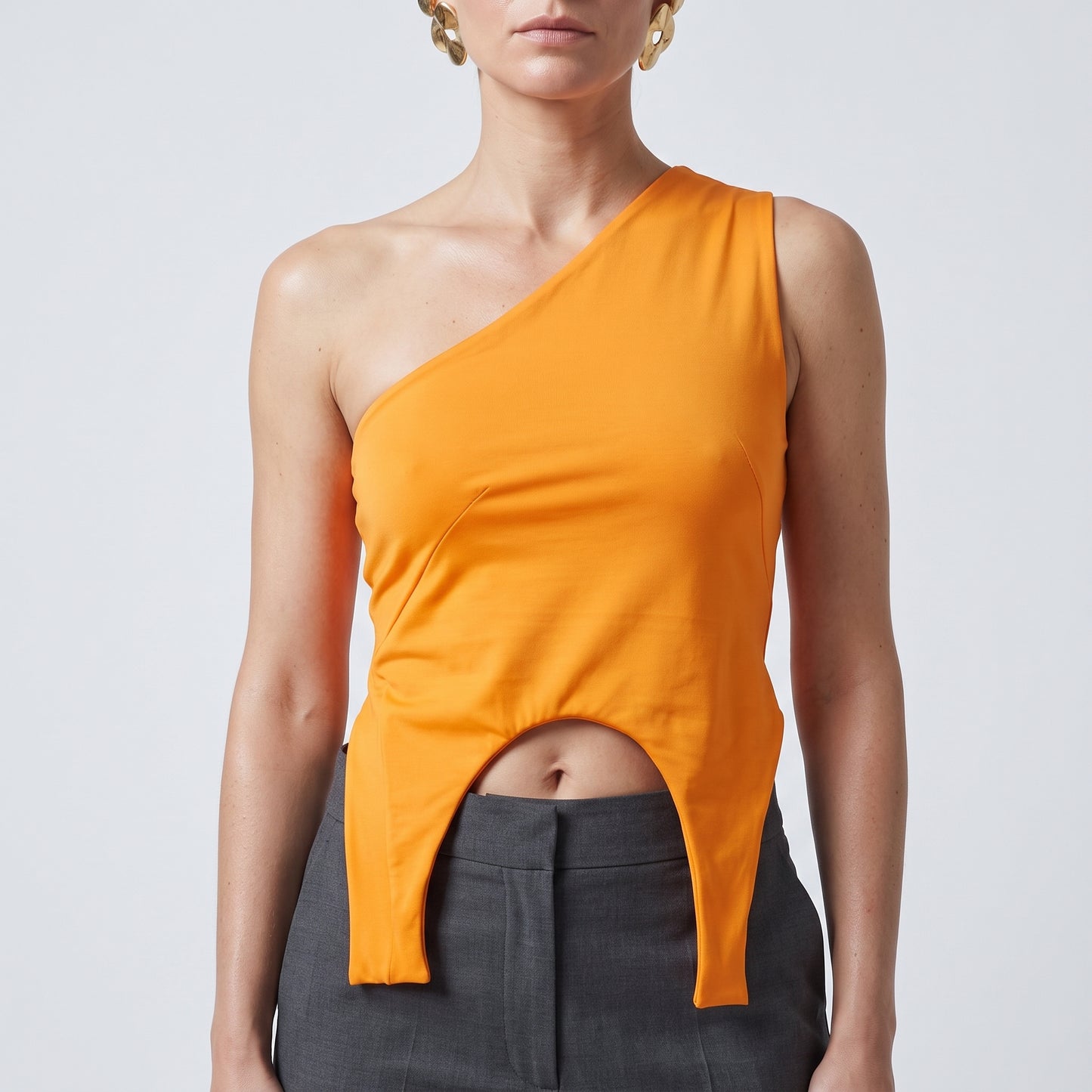 Asymmetric Vibrant Orange Crop Top
