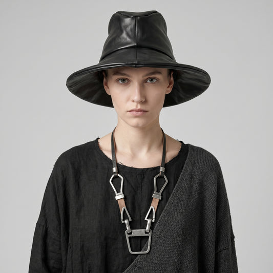 Sculptural Black Leather Hat