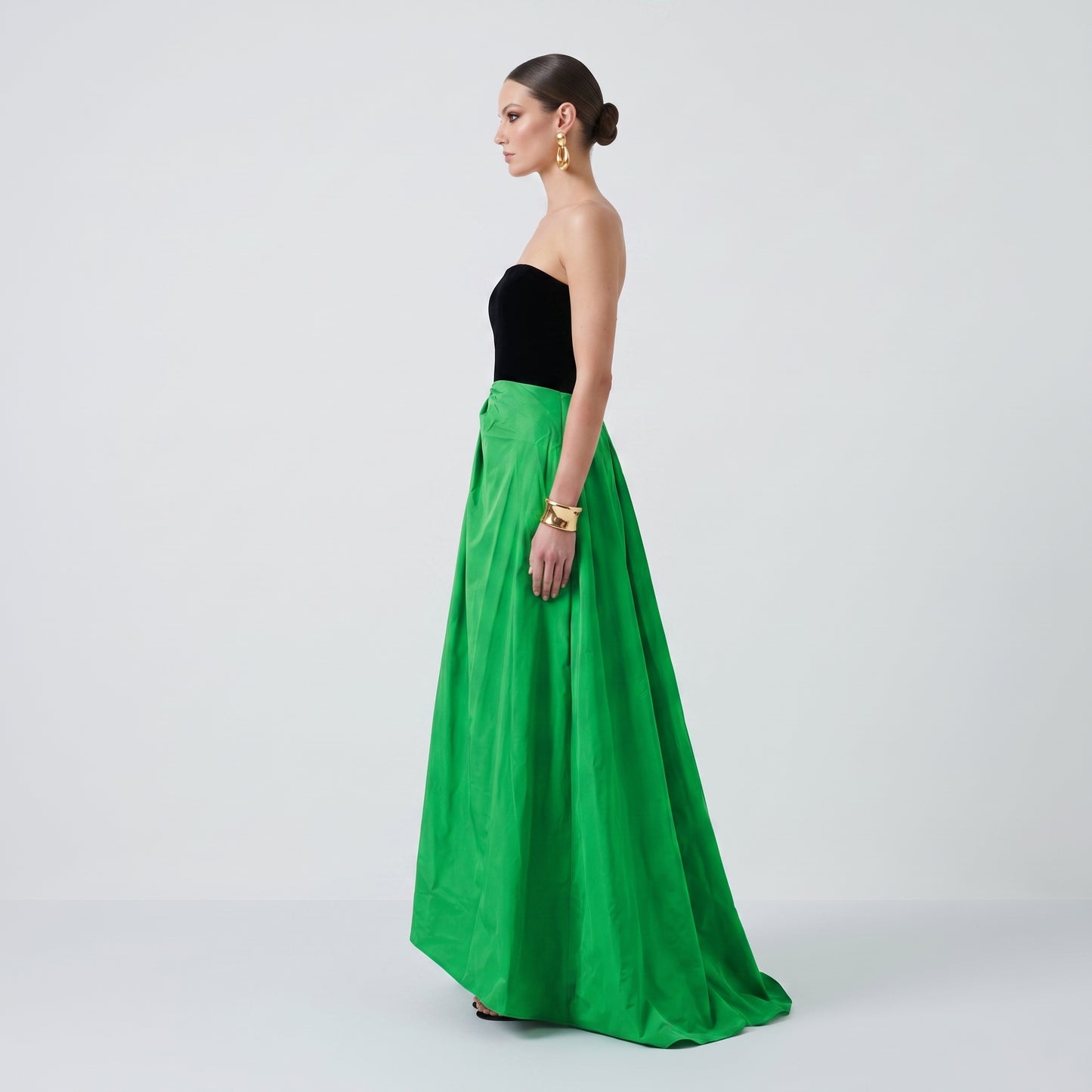 Colorblock Velvet Strapless Gown