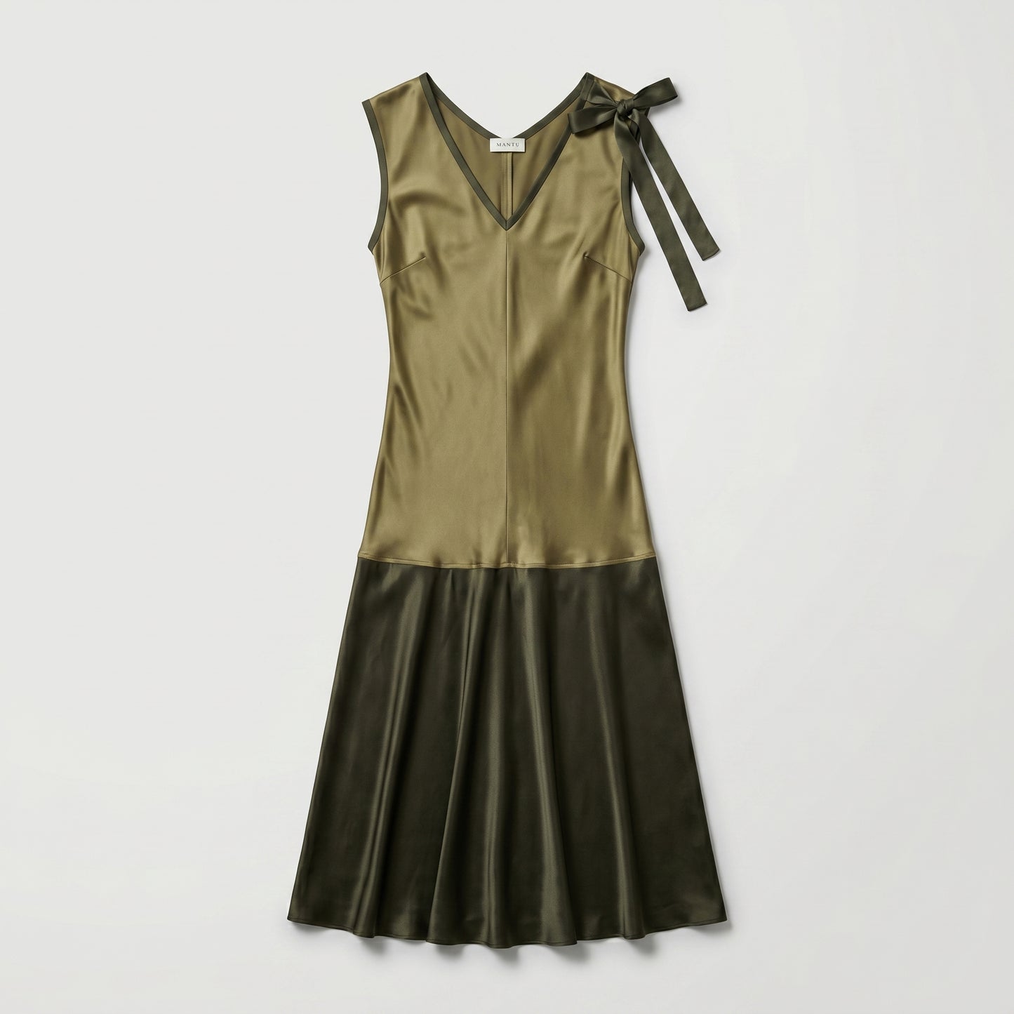 Two-Tone Satin Bow Midi Dress